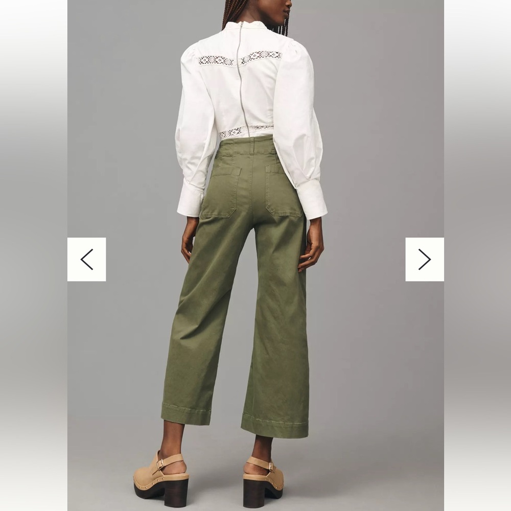 Maeve The Colette Wide Leg Cropped Olive Green Stretch Pants-30/М - Picture 4 of 16